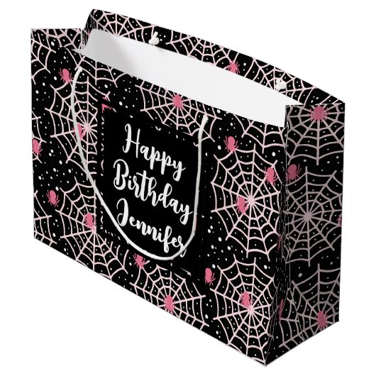 Halloween Cobwebs & Spiders Pattern Birtjday Groot Cadeauzakje (Achterkant Gekanteld)