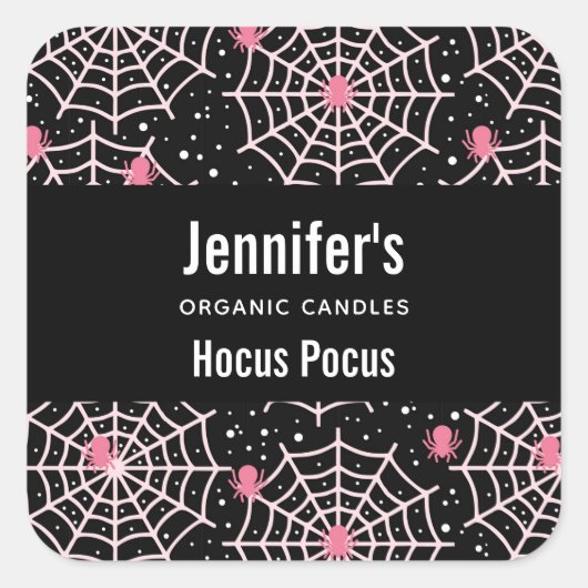 Halloween Cobwebs & Spiders Pattern Candle Biz Vierkante Sticker (Voorkant)
