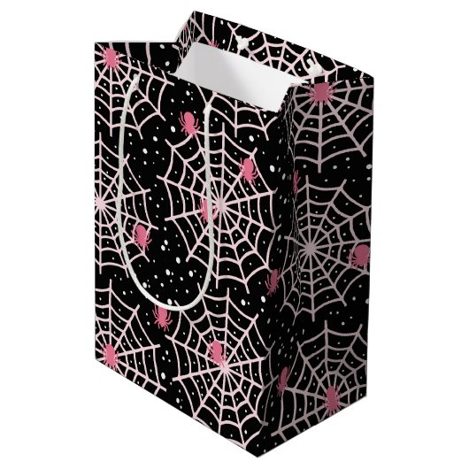 Halloween Cobwebs & Spiders Pattern Hartelijk dank Medium Cadeauzakje (Achterkant Gekanteld)