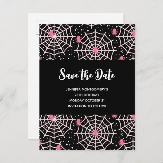Halloween Cobwebs & Spiders Pattern Save the Date Uitnodiging Briefkaart (Voorkant / Achterkant)