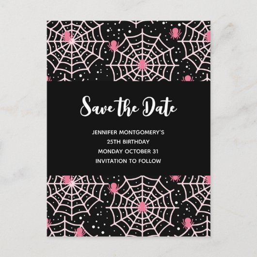 Halloween Cobwebs & Spiders Pattern Save the Date Uitnodiging Briefkaart (Voorkant)