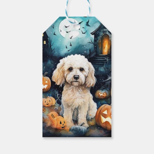 Halloween Cockapoo met pomkins Scary Cadeaulabel (Achterkant)