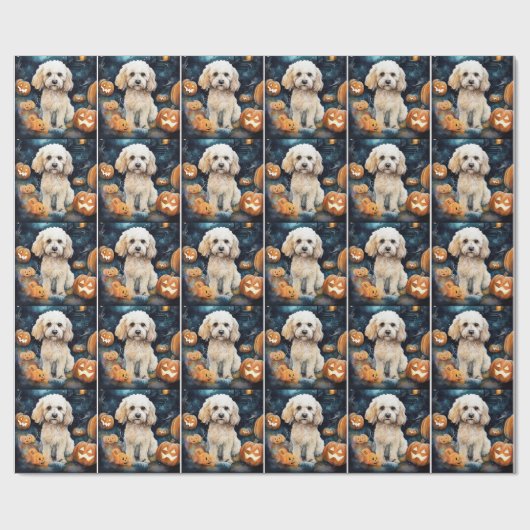 Halloween Cockapoo met pomkins Scary Cadeaupapier (Vlak)