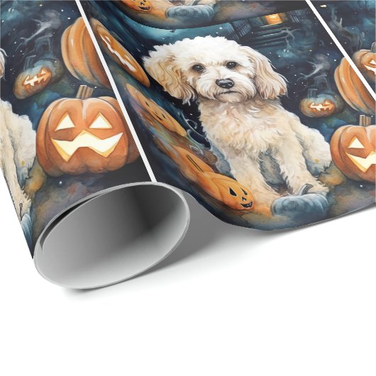 Halloween Cockapoo met pomkins Scary Cadeaupapier (Rol Hoek)