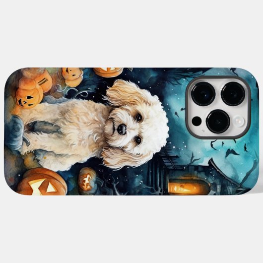 Halloween Cockapoo met pomkins Scary Case-Mate iPhone Case (Achterkant (horizontaal))