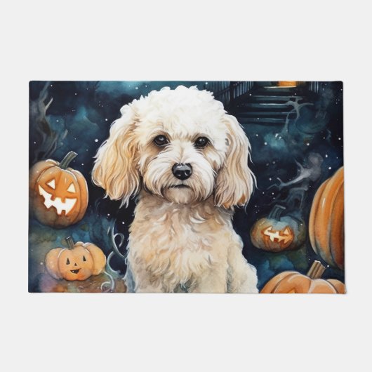 Halloween Cockapoo met pomkins Scary Deurmat (Voorkant)