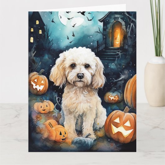 Halloween Cockapoo met pomkins Scary Kaart (Voorkant)