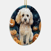 Halloween Cockapoo met pomkins Scary Keramisch Ornament (Rechts)
