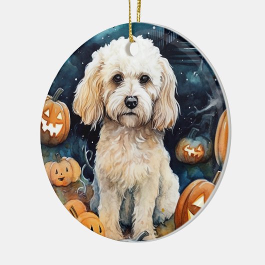 Halloween Cockapoo met pomkins Scary Keramisch Ornament (Links)