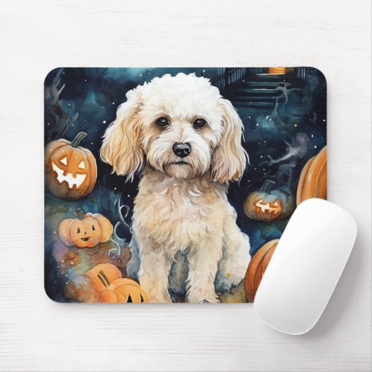 Halloween Cockapoo met pomkins Scary Muismat (Met muis)