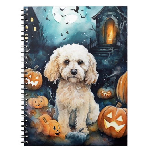 Halloween Cockapoo met pomkins Scary Notitieboek (Voorkant)