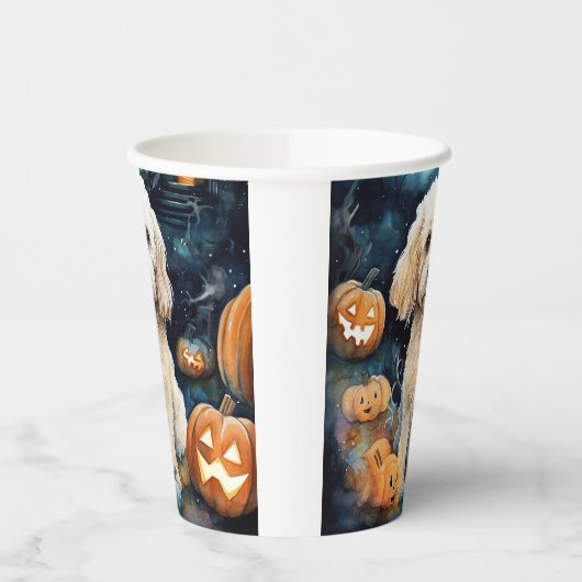 Halloween Cockapoo met pomkins Scary Papieren Bekers (Links)