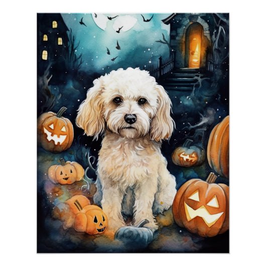 Halloween Cockapoo met pomkins Scary Perfect Poster (Voorkant)