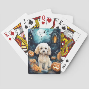Halloween Cockapoo met pomkins Scary Pokerkaarten