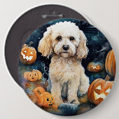 Halloween Cockapoo met pomkins Scary Ronde Button 6,0 Cm (Voorkant /achterkant)