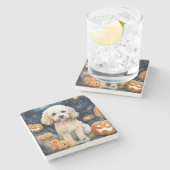 Halloween Cockapoo met pomkins Scary Stenen Onderzetter (Zijkant)