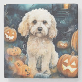 Halloween Cockapoo met pomkins Scary Stenen Onderzetter (Voorkant)