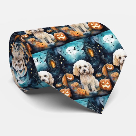 Halloween Cockapoo met pomkins Scary Stropdas (Opgerold)
