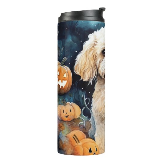 Halloween Cockapoo met pomkins Scary Thermosbeker (Gedraaid links)