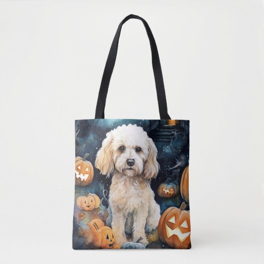 Halloween Cockapoo met pomkins Scary Tote Bag (Voorkant)