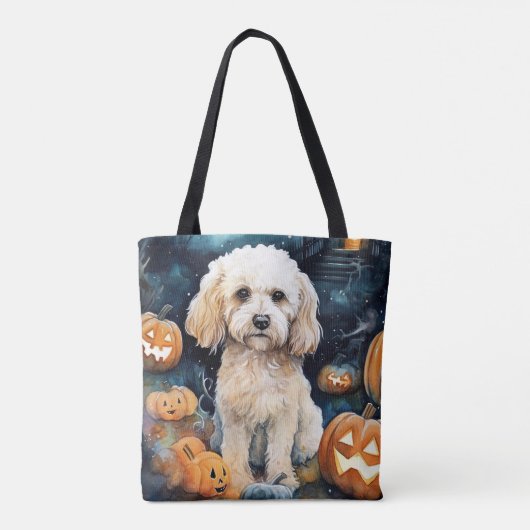 Halloween Cockapoo met pomkins Scary Tote Bag (Achterkant)