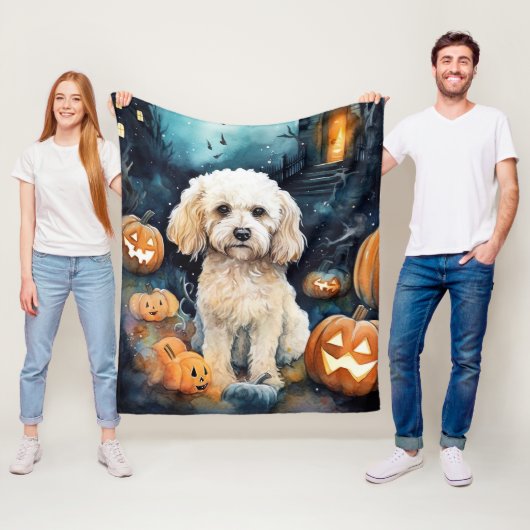 Halloween Cockapoo Met Pompoenen Eng Fleece Deken (In situ)