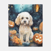 Halloween Cockapoo Met Pompoenen Eng Fleece Deken (Voorkant)