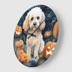 Halloween Cockapoo met pompoenen eng  Grote Klok