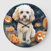 Halloween Cockapoo met pompoenen eng  Grote Klok (Voorkant)