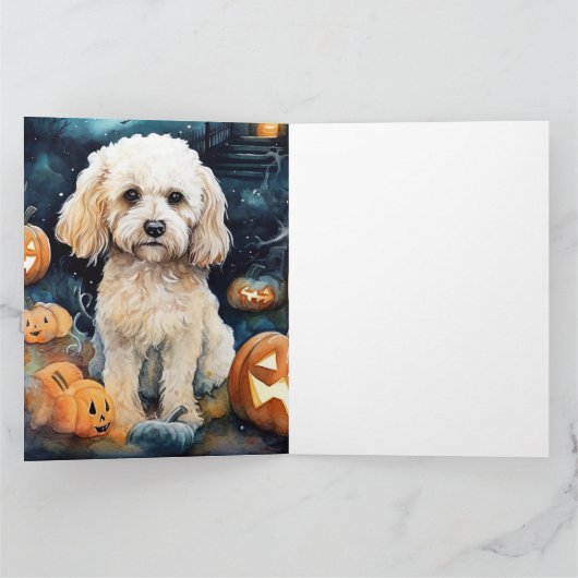 Halloween Cockapoo Met Pompoenen Eng Kaart (Binnen)