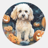 Halloween Cockapoo Met Pompoenen Eng  Ronde Sticker (Voorkant)