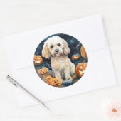 Halloween Cockapoo Met Pompoenen Eng  Ronde Sticker (Envelop)