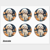 Halloween Cockapoo Met Pompoenen Eng  Ronde Sticker (Vel)