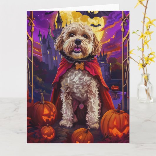 Halloween Cockapoo Vampire Pumpkins eng Kaart (Gele Bloem)