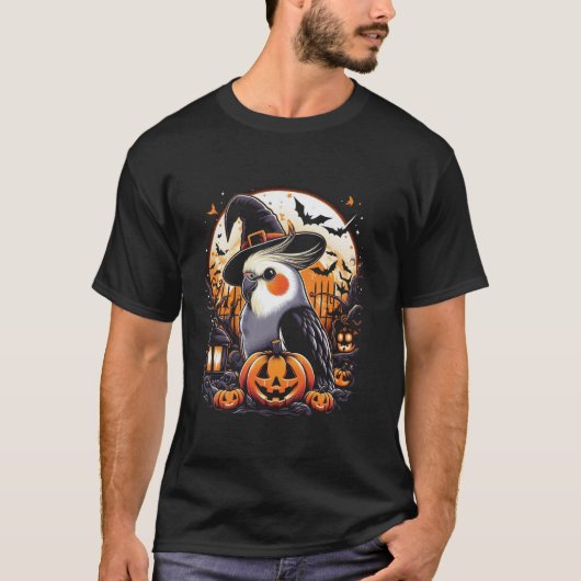 Halloween Cockatiel Witch Pet Kostuum Moon T Shirt (Voorkant)
