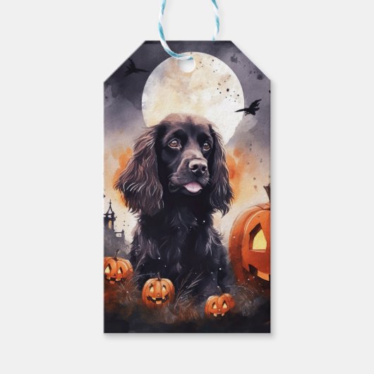 Halloween Cocker Spaniel met pompoenen Cadeaulabel (Voorkant)