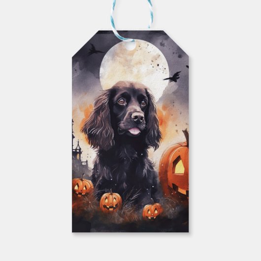 Halloween Cocker Spaniel met pompoenen Cadeaulabel (Achterkant)