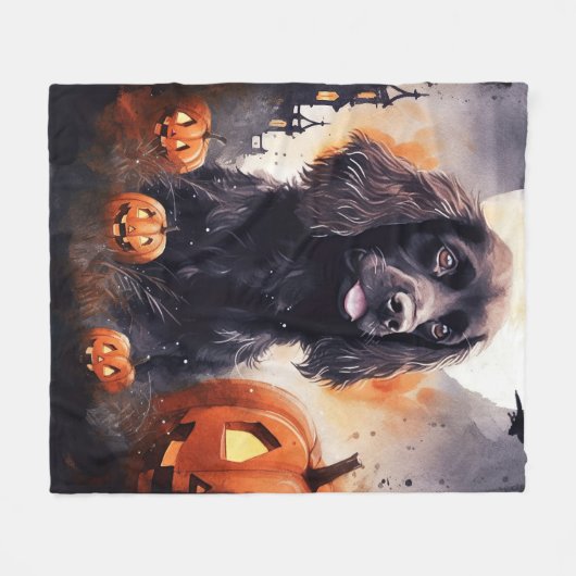 Halloween Cocker Spaniel met pompoenen Fleece Deken (Voorkant (Horizontaal))