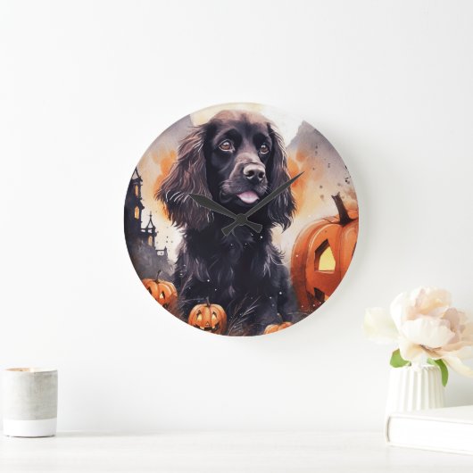 Halloween Cocker Spaniel met pompoenen Grote Klok (Huis)