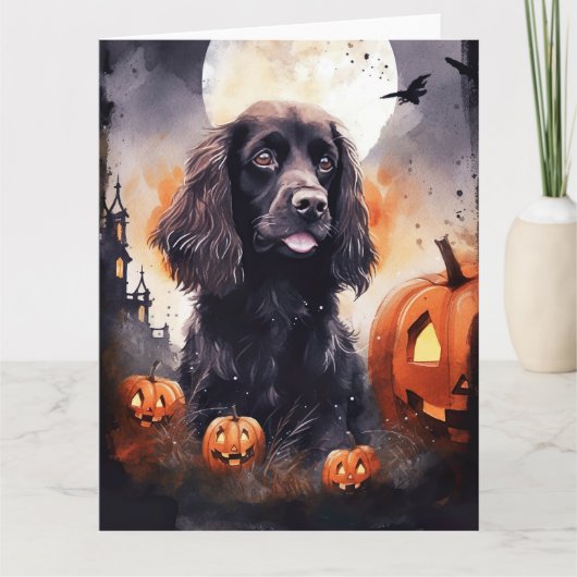 Halloween Cocker Spaniel Met Pompoenen  Kaart (Voorkant)