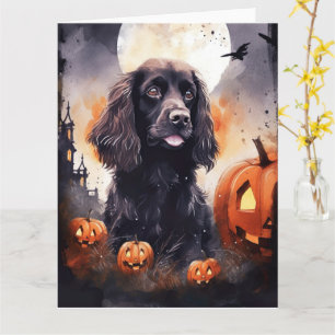 Halloween Cocker Spaniel met pompoenen Kaart
