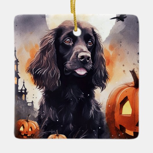 Halloween Cocker Spaniel met pompoenen Keramisch Ornament (Voorkant)
