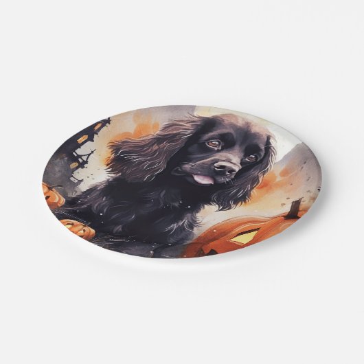 Halloween Cocker Spaniel met pompoenen Papieren Bordje (Gekanteld)