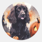 Halloween Cocker Spaniel Met Pompoenen  Ronde Sticker (Voorkant)