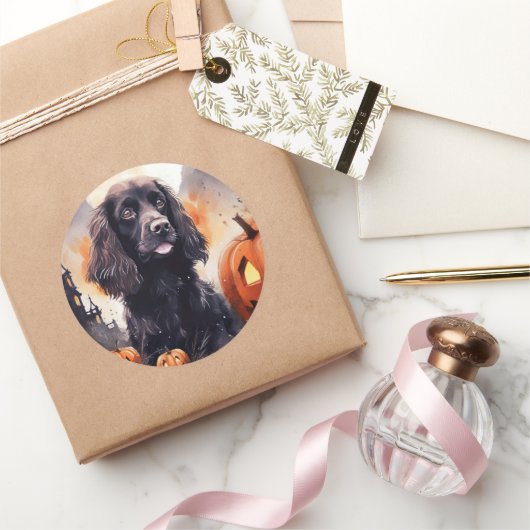 Halloween Cocker Spaniel Met Pompoenen  Ronde Sticker (Geschenken)