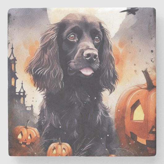 Halloween Cocker Spaniel met pompoenen Stenen Onderzetter (Voorkant)