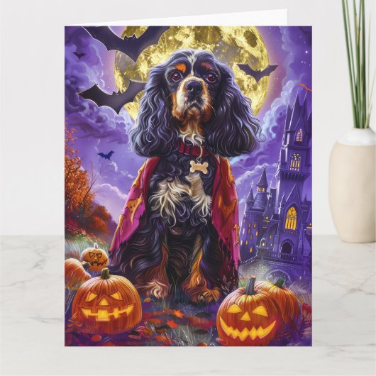 Halloween Cocker Spaniel Vampire Pumpkins eng Kaart (Voorkant)