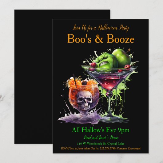 Halloween Cocktail Kostuum Feest Kaart (Voorkant / Achterkant)