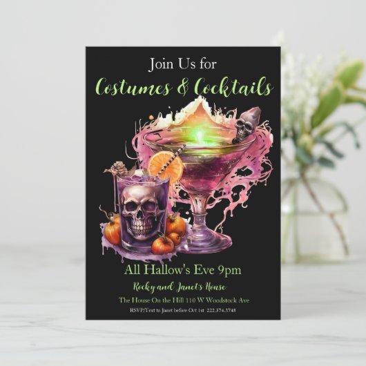 Halloween Cocktail Kostuum Feest Kaart (Staand voorkant)