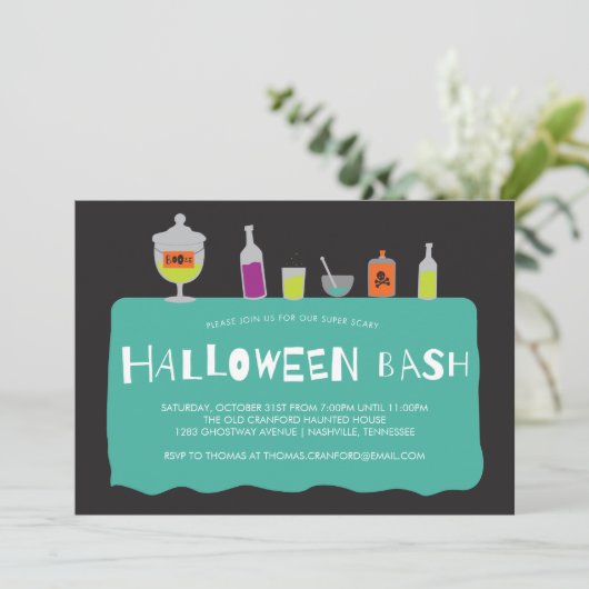 Halloween Cocktail Kostuum Party Uitnodiging (Staand voorkant)